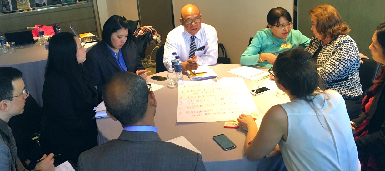 Travail en groupe lors des tables rondes régionales de partage des connaissances de 2018 à Bangkok